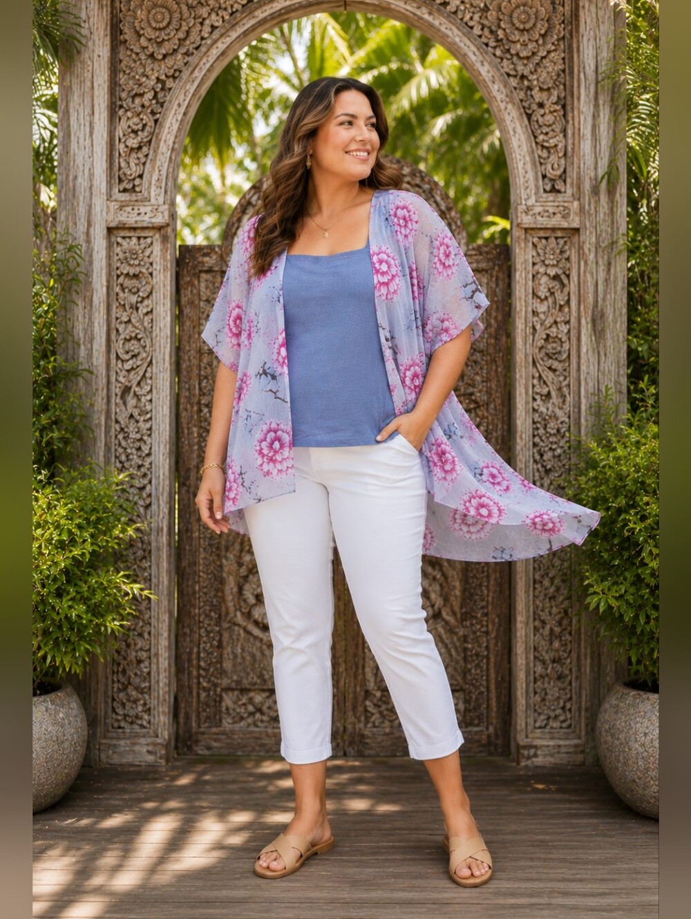 FRANCES Francis LONDON PARIS  Linen Tank + PS WALK IN LOVE Floral Kimono